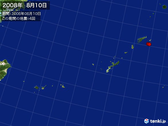 沖縄・震央分布図(2008年08月10日)