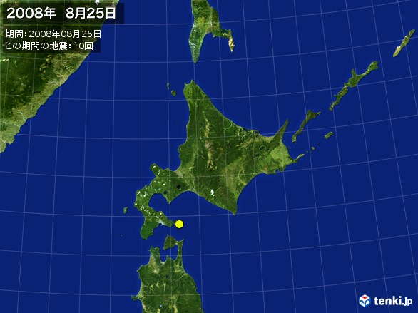 北日本・震央分布図(2008年08月25日)
