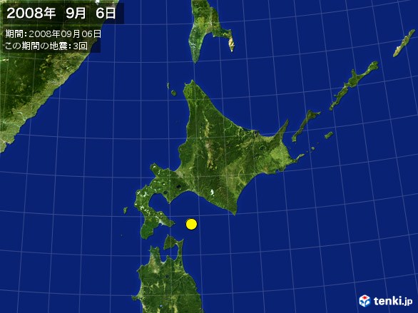 北日本・震央分布図(2008年09月06日)