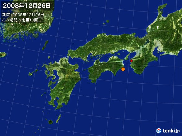 西日本・震央分布図(2008年12月26日)