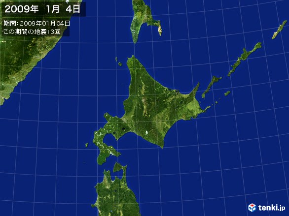 北日本・震央分布図(2009年01月04日)