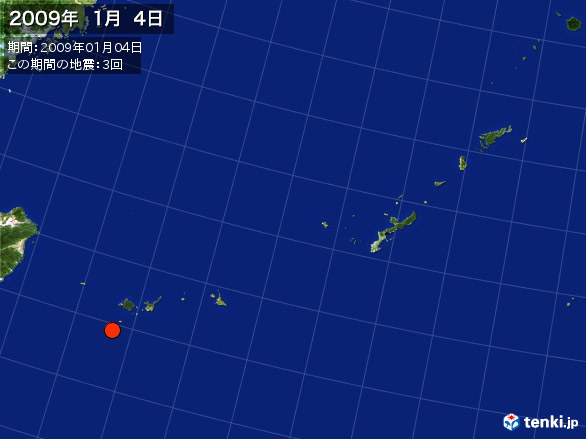 沖縄・震央分布図(2009年01月04日)