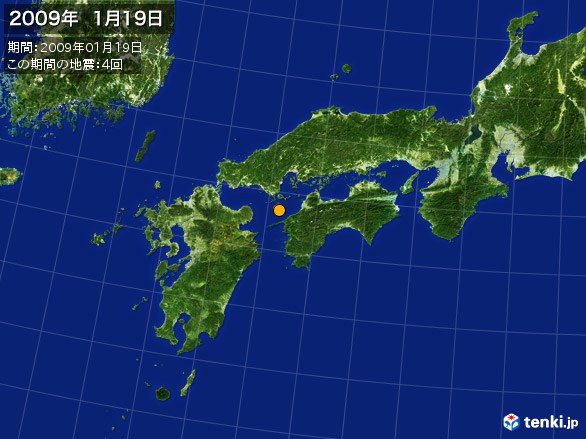 西日本・震央分布図(2009年01月19日)