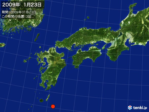西日本・震央分布図(2009年01月23日)