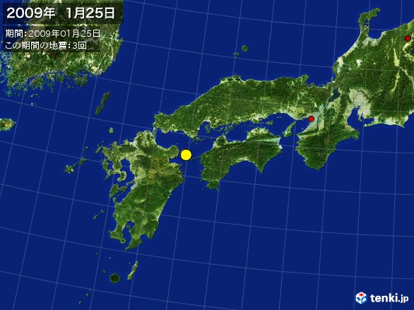 西日本・震央分布図(2009年01月25日)