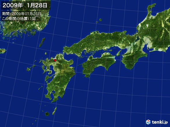 西日本・震央分布図(2009年01月28日)