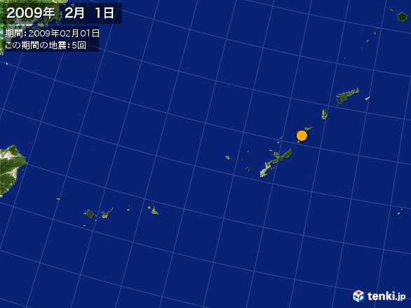 沖縄・震央分布図(2009年02月01日)