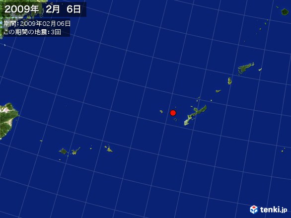 沖縄・震央分布図(2009年02月06日)