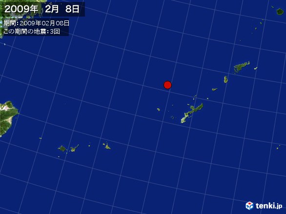 沖縄・震央分布図(2009年02月08日)