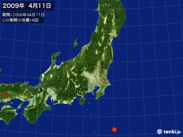 東日本・震央分布図(2009年04月11日)
