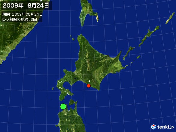 北日本・震央分布図(2009年08月24日)