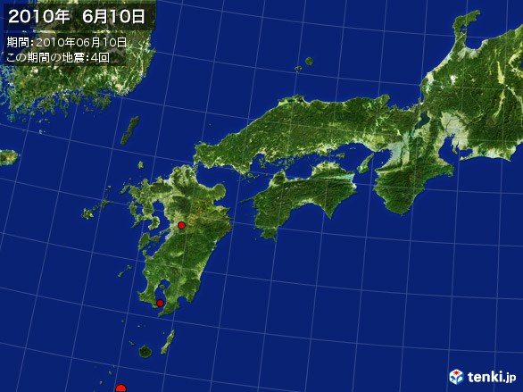 西日本・震央分布図(2010年06月10日)