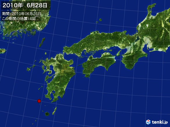 西日本・震央分布図(2010年06月28日)