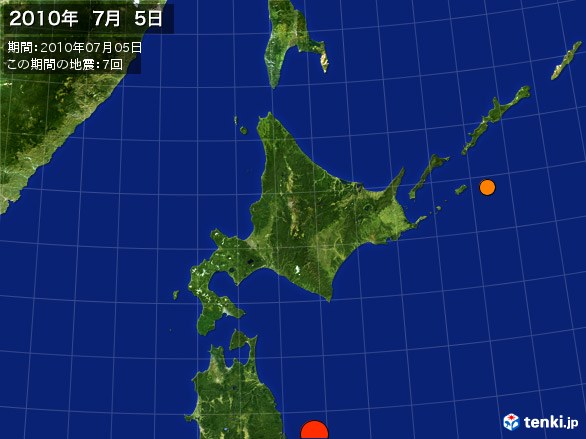 北日本・震央分布図(2010年07月05日)