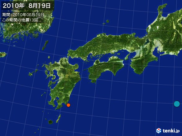 西日本・震央分布図(2010年08月19日)