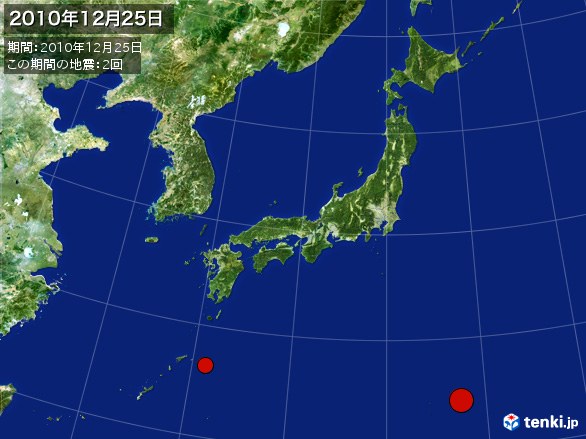 日本全体・震央分布図(2010年12月25日)