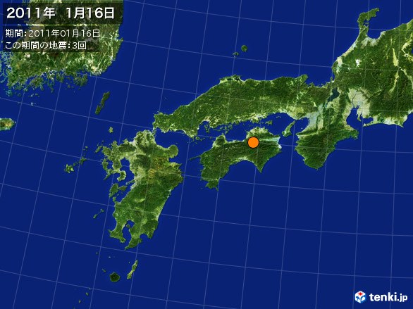 西日本・震央分布図(2011年01月16日)