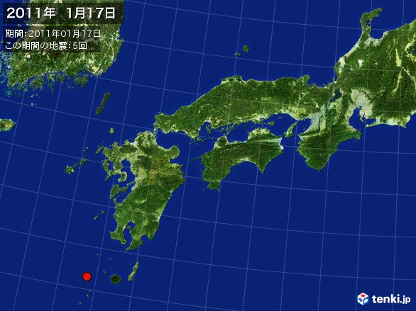 西日本・震央分布図(2011年01月17日)