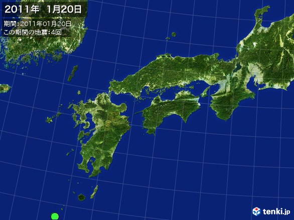 西日本・震央分布図(2011年01月20日)