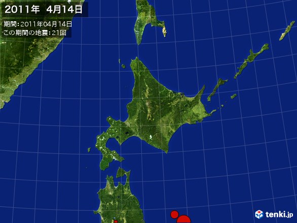 北日本・震央分布図(2011年04月14日)