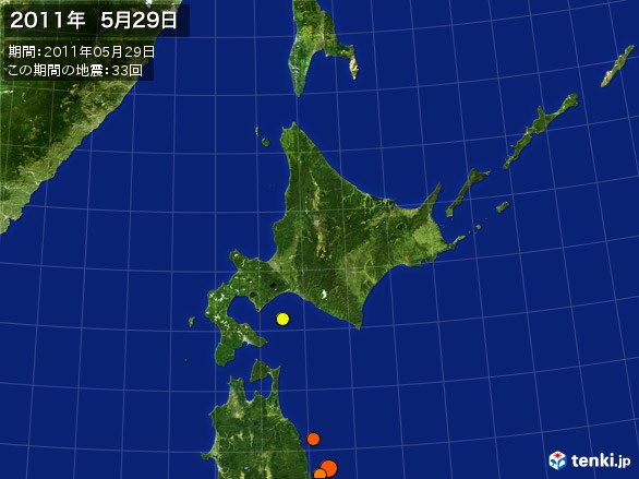 北日本・震央分布図(2011年05月29日)