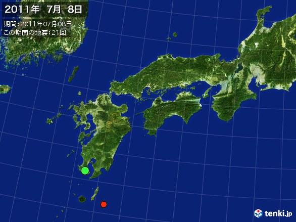 西日本・震央分布図(2011年07月08日)