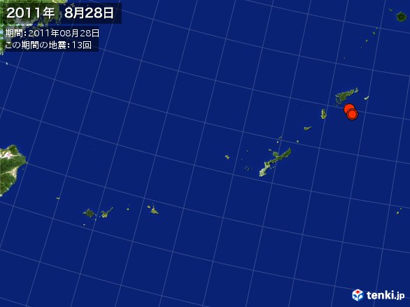 沖縄・震央分布図(2011年08月28日)