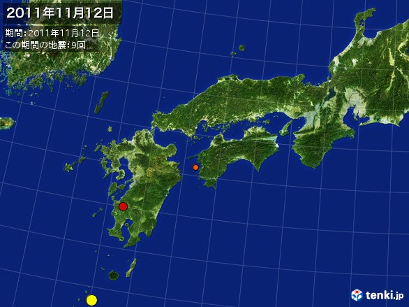 西日本・震央分布図(2011年11月12日)