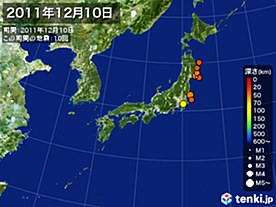 2011年12月10日の震央分布図