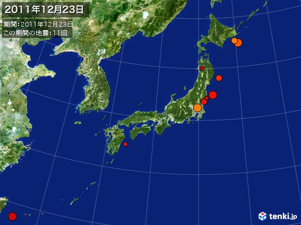日本全体・震央分布図(2011年12月23日)