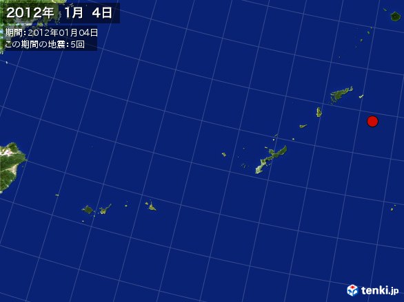 沖縄・震央分布図(2012年01月04日)