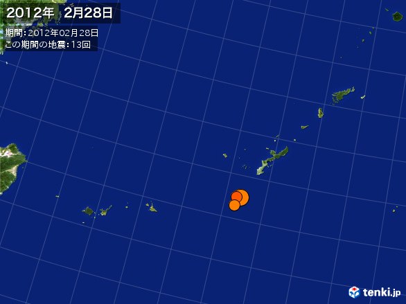 沖縄・震央分布図(2012年02月28日)