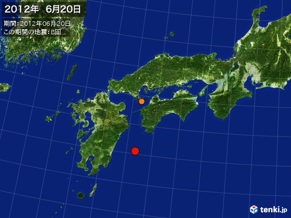 西日本・震央分布図(2012年06月20日)
