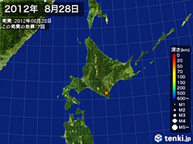 2012年08月28日の震央分布図