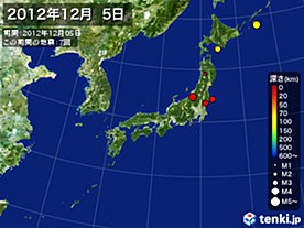 2012年12月05日の震央分布図