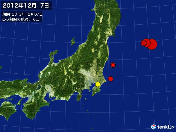 東日本・震央分布図(2012年12月07日)