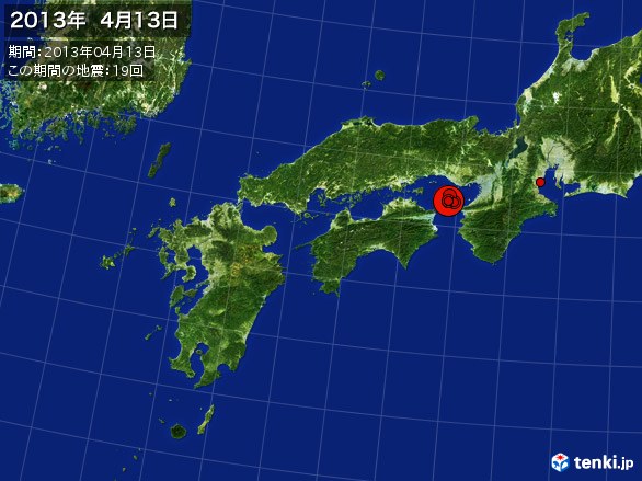 西日本・震央分布図(2013年04月13日)