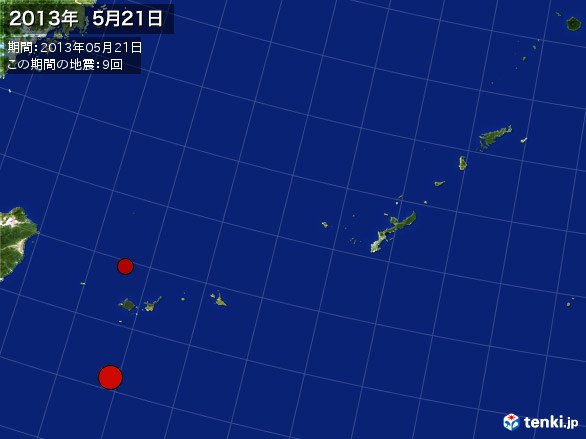 沖縄・震央分布図(2013年05月21日)