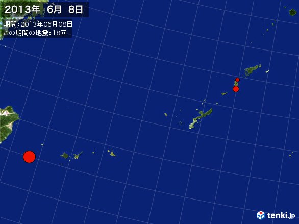 沖縄・震央分布図(2013年06月08日)