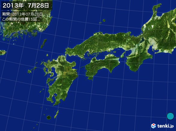 西日本・震央分布図(2013年07月28日)