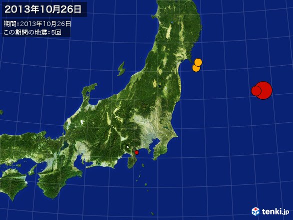 東日本・震央分布図(2013年10月26日)
