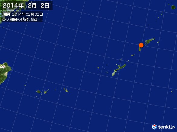 沖縄・震央分布図(2014年02月02日)