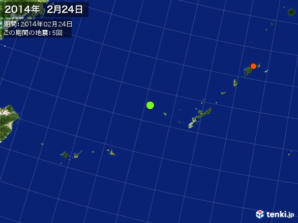 沖縄・震央分布図(2014年02月24日)