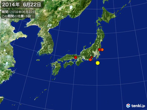 日本全体・震央分布図(2014年06月22日)