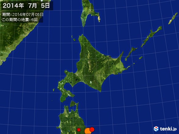 北日本・震央分布図(2014年07月05日)