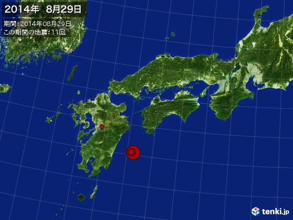 西日本・震央分布図(2014年08月29日)