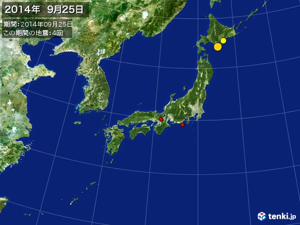 日本全体・震央分布図(2014年09月25日)