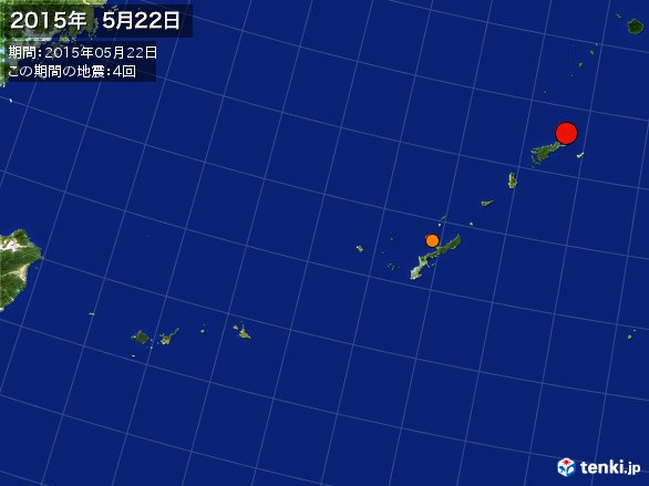 沖縄・震央分布図(2015年05月22日)