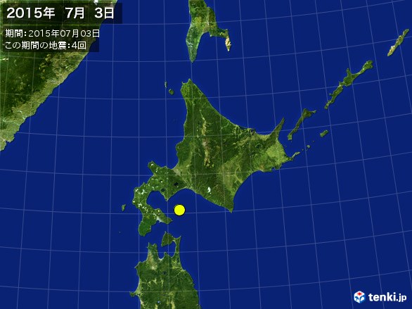 北日本・震央分布図(2015年07月03日)