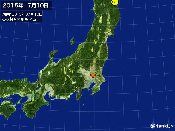 東日本・震央分布図(2015年07月10日)
